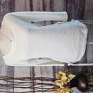 JONES NEW YORK WHITE LACE-UP SIDES 3/4 SLEEVE PULLOVER TOP